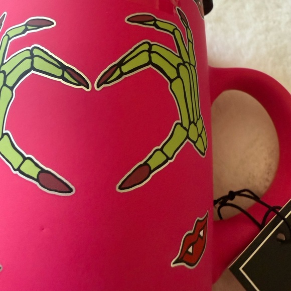 Cobwebs & Cauldrons Soft Touch Mug Hot Pink zombie hands vampire lips Halloween - Picture 5 of 7